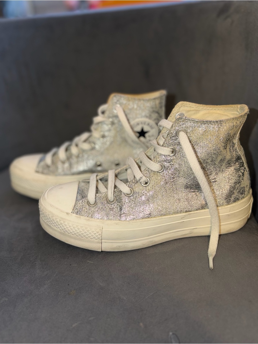 Converse High Top Platform Sneakers - Silver Glitter